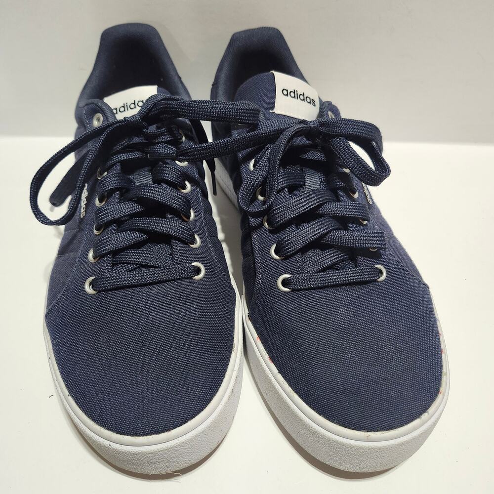 Adidas Men’s 8.5 Navy Blue Textile Low Top Casual Sneakers White Sole